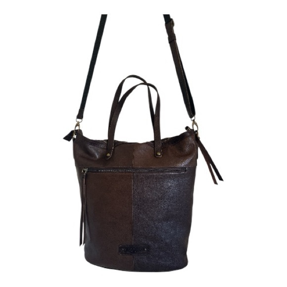 Lucky Brand | Brown Leather Patchwork Crossbody / Tote Bag - Picture 3 of 16